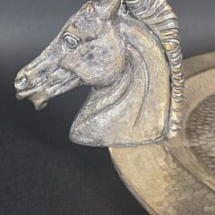 Vintage Hand Hammered Silverplate Horse Head Oval Serving Tray, 20th century