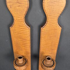 Pair of Tiger Maple Tear Drop Wooden Candlestick Wall Sconces