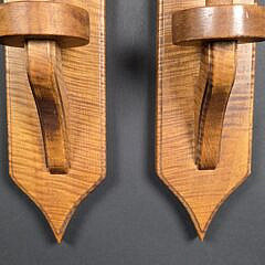 Pair of Tiger Maple Tear Drop Wooden Candlestick Wall Sconces