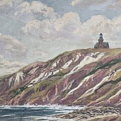 Antique T. Bailey Oil on Canvas Gay Head Lighthouse Painting, Oak Bluffs cliffside view