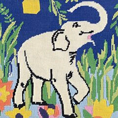 Vintage Pictorial Elephant Framed Needlepoint, 20th century