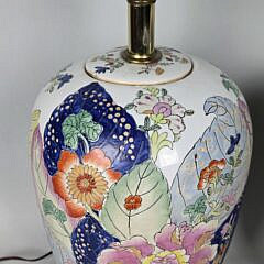 Pair of Chinese Export Style Tobacco Leaf Pattern Porcelain Lamps