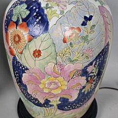Pair of Chinese Export Style Tobacco Leaf Pattern Porcelain Lamps