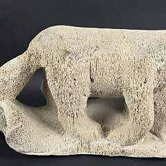 Antique Inuit Fossilized Whale Bone Carved Polar Bear Sculpture, 19th century