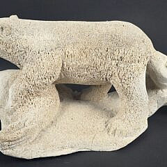 Antique Inuit Fossilized Whale Bone Carved Polar Bear Sculpture, 19th century