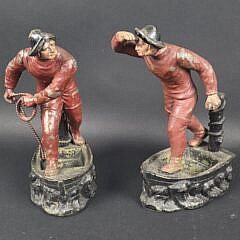 Pair of Henri Fugére Vintage Painted Figural Fisherman Art Statue Bookend
