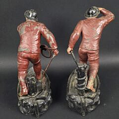 Pair of Henri Fugére Vintage Painted Figural Fisherman Art Statue Bookend