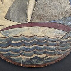 Antique Mixed Media Carved and Painted Nautical Sailboat Plaque