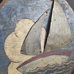 Antique Mixed Media Carved and Painted Nautical Sailboat Plaque
