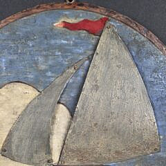 Antique Mixed Media Carved and Painted Nautical Sailboat Plaque