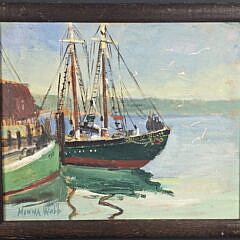 Minna G. Webb Oil on Board, “Island Wharf, Nantucket”, Painting