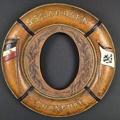 Antique Carved and Painted Naval Life Ring Souvenir Picture Frame, S.S. Sachen
