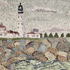Vintage Coastal Lighthouse Pictorial Hooked Rug
