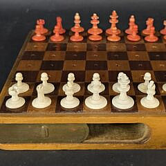 Antique Carved Bone Traveling Diminutive Chess Set, 19th century