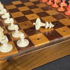 Antique Carved Bone Traveling Diminutive Chess Set, 19th century