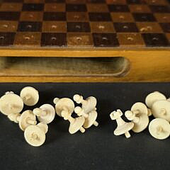 Antique Carved Bone Traveling Diminutive Chess Set, 19th century