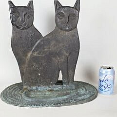 Scarce Stephen Huneck Cast Iron Figural Seated Cats Art Statue Sculpture, 20th century