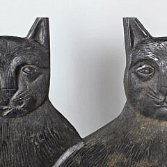 Scarce Stephen Huneck Cast Iron Figural Seated Cats Art Statue Sculpture, 20th century