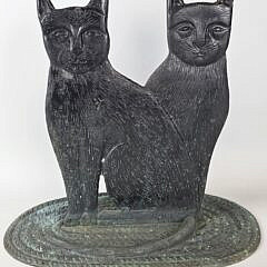 Scarce Stephen Huneck Cast Iron Figural Seated Cats Art Statue Sculpture, 20th century