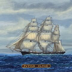 Antique Reverse Painting on Glass Clipper Ship Portrait Flying Cloud, 19th century