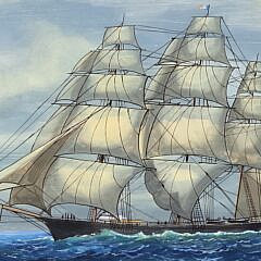 Antique Reverse Painting on Glass Clipper Ship Portrait Flying Cloud, 19th century