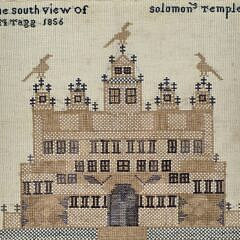 Fine Antique Architectural Needlework Sampler of Solomon’s Temple, 19th century