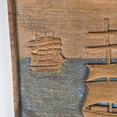 Vintage Relief Carved and Painted Ship Portrait Wall Plaque “Faith”, 20th century