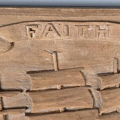 Vintage Relief Carved and Painted Ship Portrait Wall Plaque “Faith”, 20th century