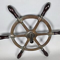 Antique Six Spoke Solid Brass Ships Wheel, circa 1920s
