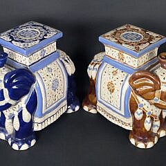 Pair of Vintage Glazed Figural Ceramic Chinese Royal Elephant Garden Stools, 20th Century