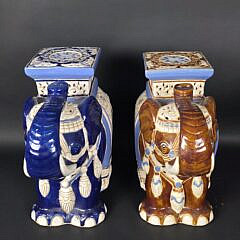 Pair of Vintage Glazed Figural Ceramic Chinese Royal Elephant Garden Stools, 20th Century