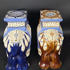Pair of Vintage Glazed Figural Ceramic Chinese Royal Elephant Garden Stools, 20th Century