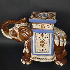 Pair of Vintage Glazed Figural Ceramic Chinese Royal Elephant Garden Stools, 20th Century