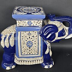 Pair of Vintage Glazed Figural Ceramic Chinese Royal Elephant Garden Stools, 20th Century