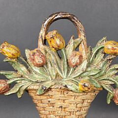 Scarce Antique Cast Iron Flower Basket Doorstop in Original Paint, circa 1920s