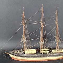 Antique Fully Rigged Three Masted Clipper Ship Boat Model, 19th century
