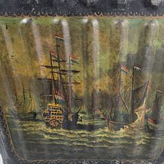Antique Ship Paint Decorated Thole Cole Scuttle, 19th century