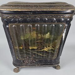 Antique Ship Paint Decorated Thole Cole Scuttle, 19th century
