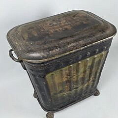Antique Ship Paint Decorated Thole Cole Scuttle, 19th century
