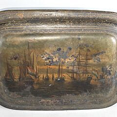 Antique Ship Paint Decorated Thole Cole Scuttle, 19th century