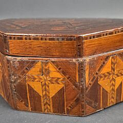 Antique Multiwood Inlaid Octagonal Box, 19th century