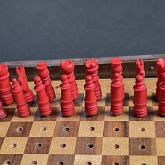 Antique Carved Bone Traveling Diminutive Chess Set, 19th century
