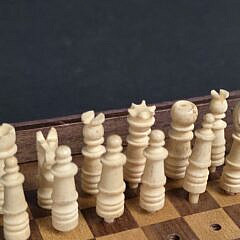 Antique Carved Bone Traveling Diminutive Chess Set, 19th century