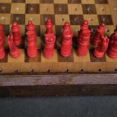 Antique Carved Bone Traveling Diminutive Chess Set, 19th century