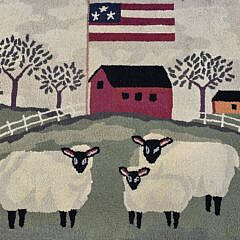 Vintage Hand Hooked Sheep Farmstead Pictorial Carpet Rug, 20th century