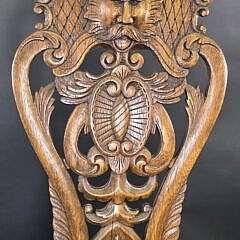 Antique English Oak Figural High Back Hall Chair, 19th century