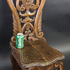 Antique English Oak Figural High Back Hall Chair, 19th century