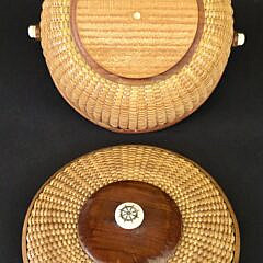 Vintage Covered Nantucket Swing Handle Basket, late 20th century