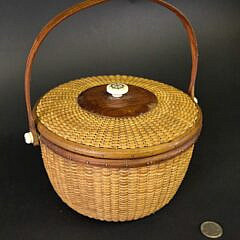 Vintage Covered Nantucket Swing Handle Basket, late 20th century