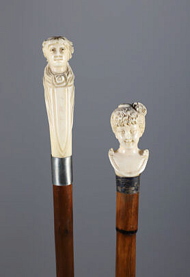 Two Whaler Made Walking Sticks, 19th Century